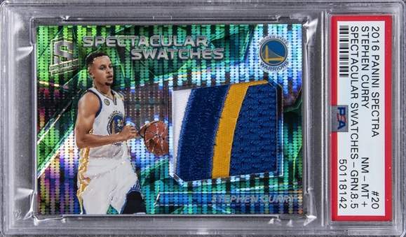 2016-17 Panini Spectra Spectacular Swatches Green #20 Stephen Curry (#5/5) - PSA NM-MT+ 8.5